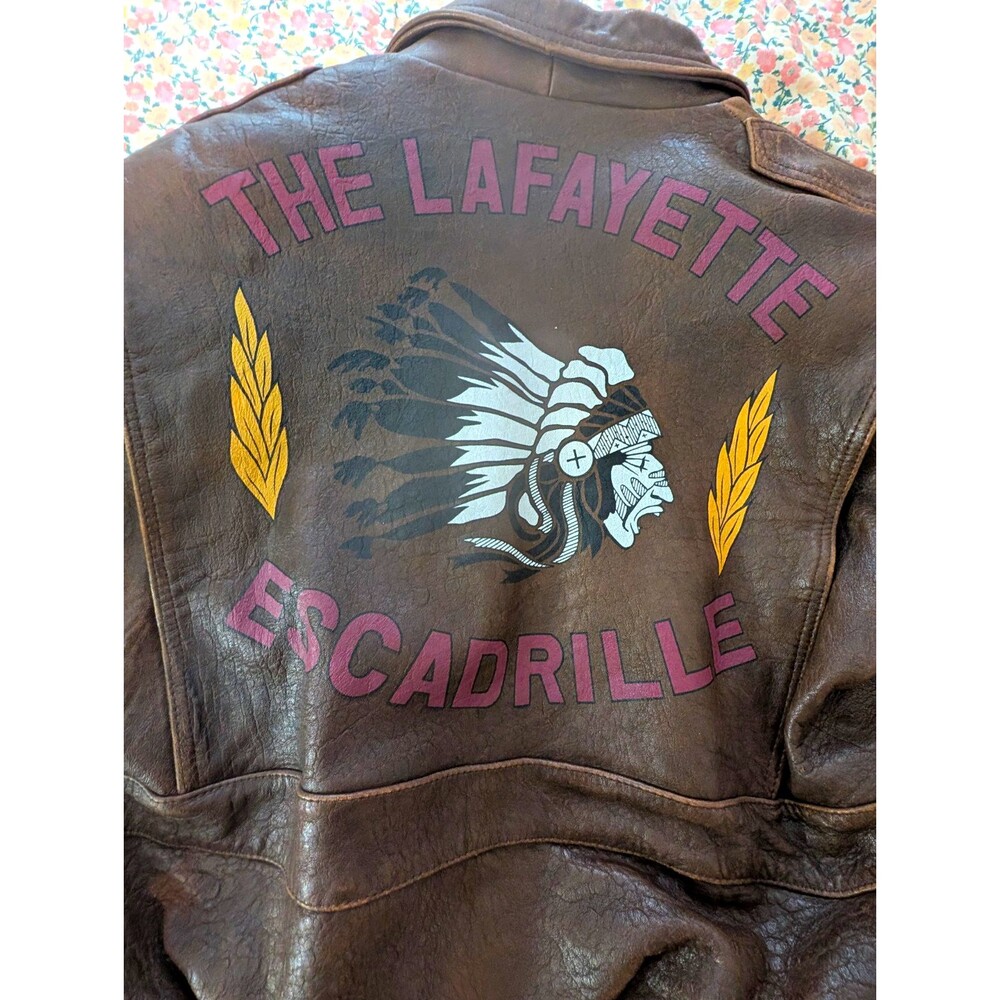 Lafayette Escadrille Philippe Monet Leather Military Bomber Jacket VTG 80s Plane